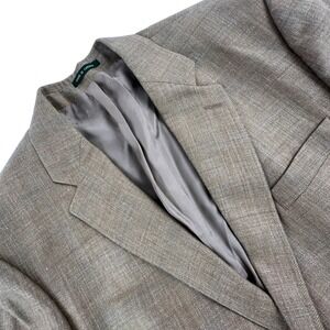 Lauren Ralph Lauren Mens 46L Blazer Brown Tan Silk Linen Wool Plaid Green Label
